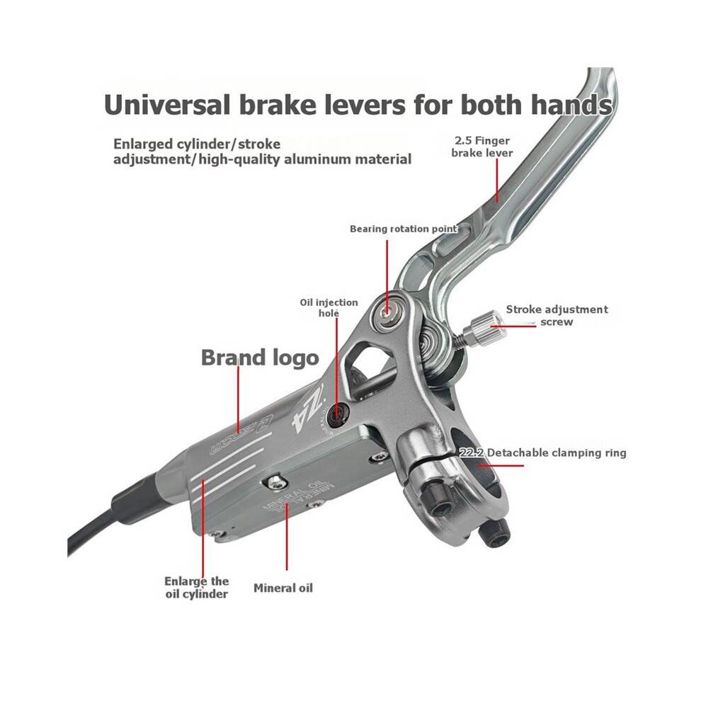 Z4 4 Piston Hydraulic Disc Brake, for Mountain Bikes Enlarged Hydraulic Cylinders Brake Calipers (Front 950mm) Silver