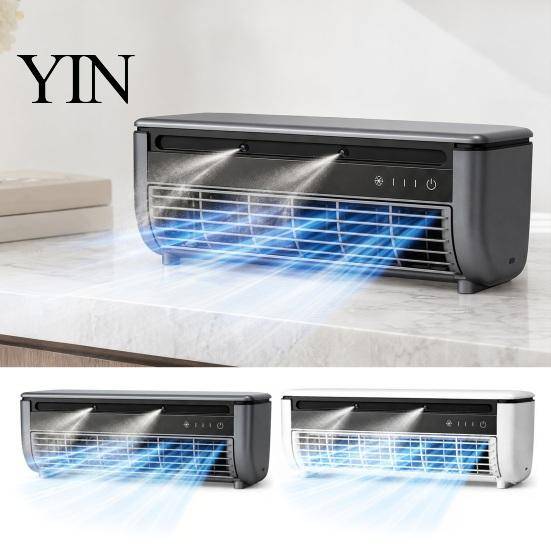 Batteridriven bordsfläkt Bärbar Mini Split AC-fläkt, Justerbara Hastigheter Energibesparande Fuktande Kylning Tyst Väggmontering för Hemmet grå