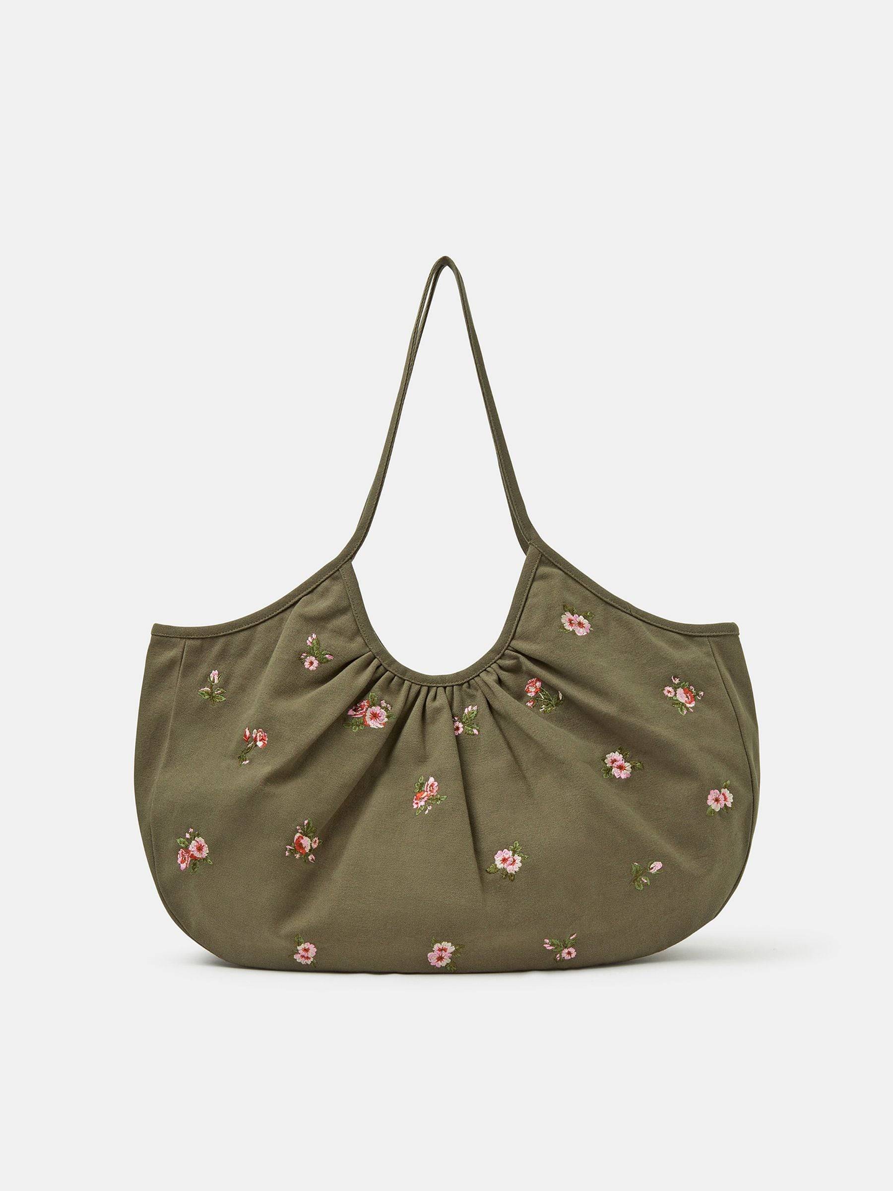 Accessorize Accessorize Green Oversized Floral Embroidered Shoulder Bag