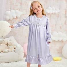 2st Set Unga flickor Violet Satin Spets Prinsess Klänning Med Camisole Hemkläder Outfit - Mauve Lila (6Y,7Y,4Y,5Y)
