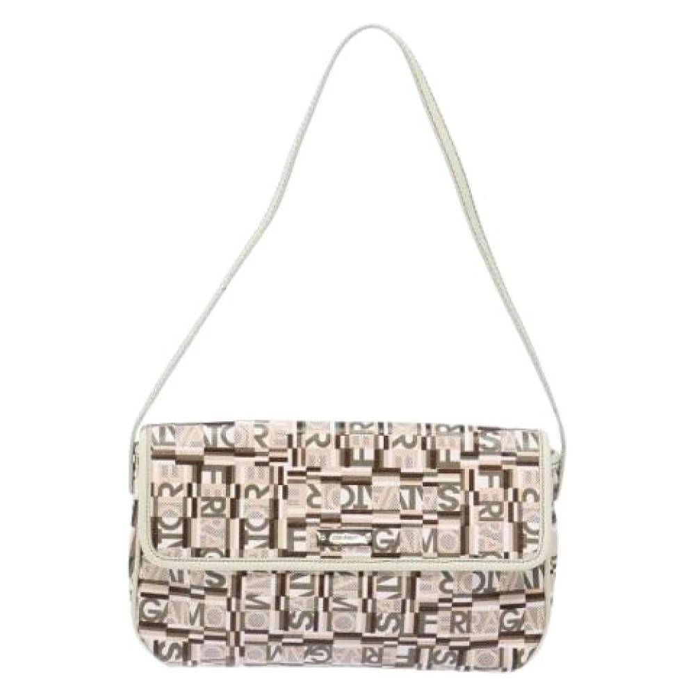 Salvatore Ferragamo Pre-owned Pre-owned Canvas Skuldertaske - Vintage - Dame - Beige - ONE SIZE - Uld