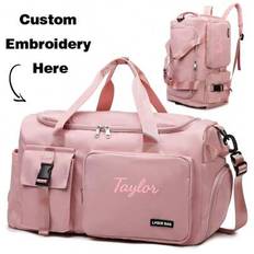 1PC Custom Embroidery Travel Backpack Large Capacity Duffel Bag With Shoe Compartment, Multi-Functional Gym Duffle Bag For Women Men, Fitness Overnigh - Multicolor