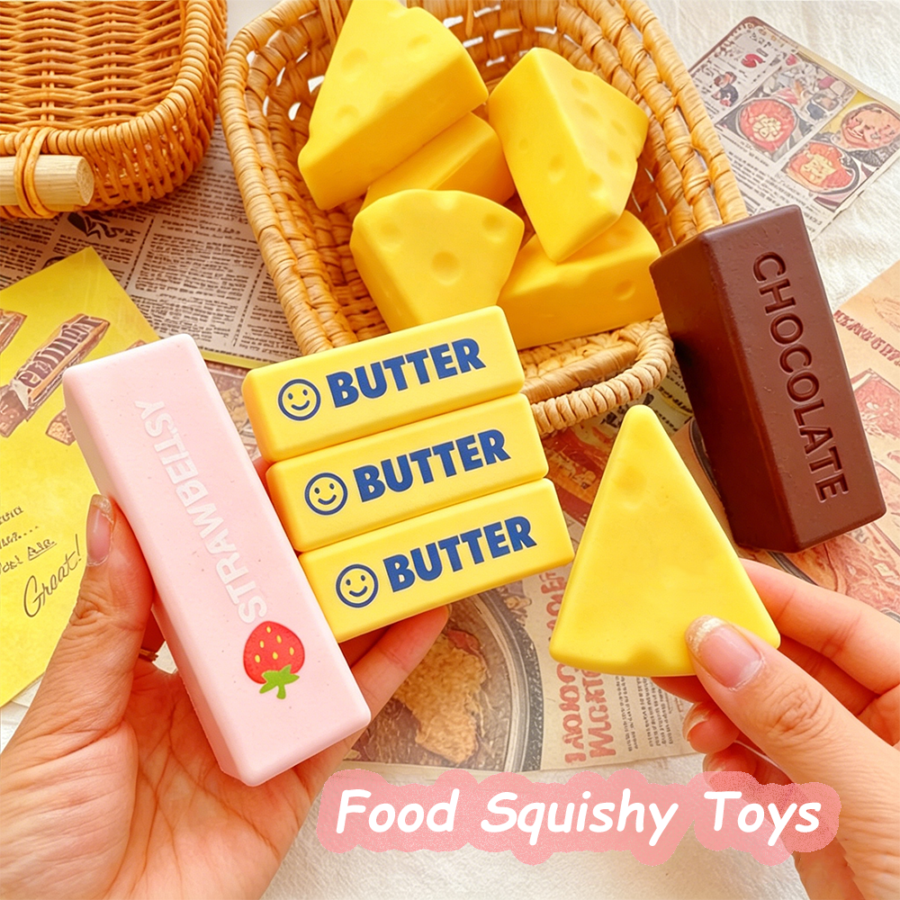 Cute Food Squishy Toys Slow Rising Strawberry/Butter/Cheese/Chocolate Squeeze Fidget Anti Stress Release Soft Sensory Gift Favor