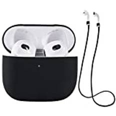 fodral kompatibelt med Airpods 3 kompatibelt med Apple AirPods 3 fodral (Black) Airpods 3 Generation fodral, Airpods Silicone Protective fodral with Straps [Support Wireless Charging]