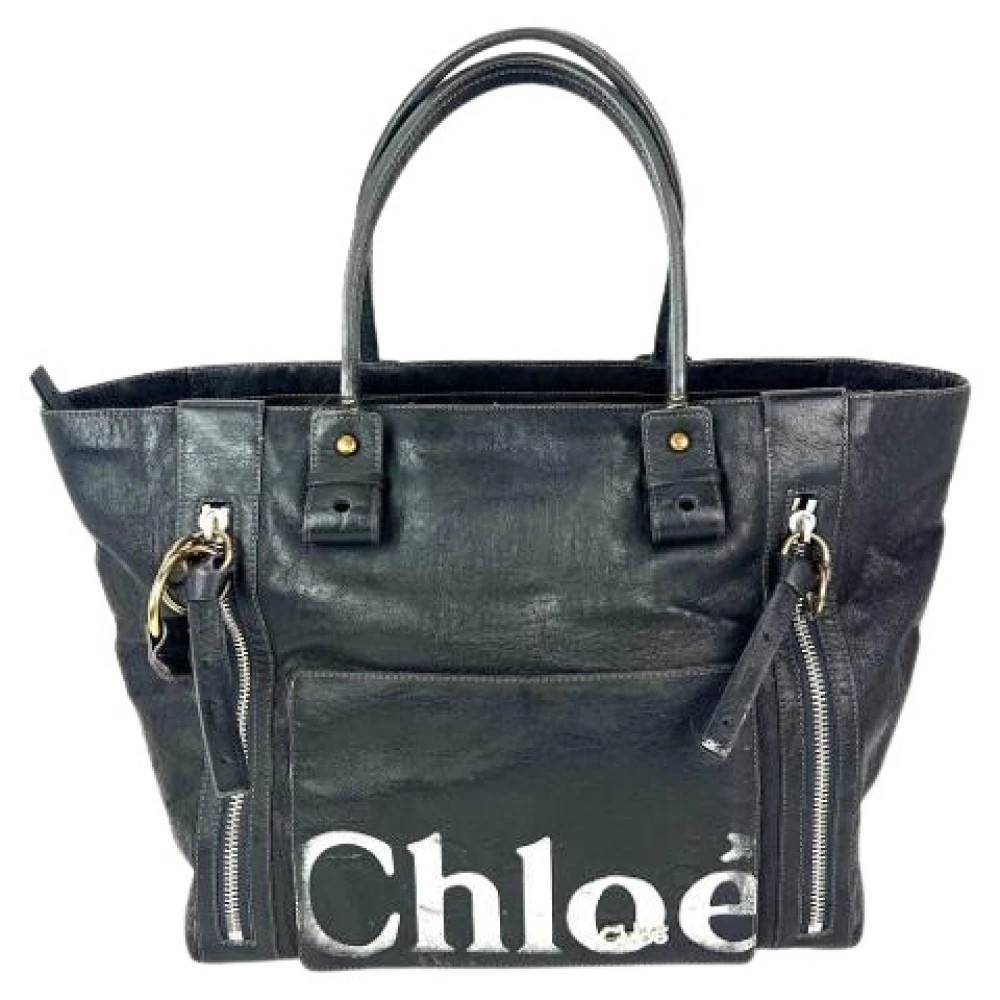 Chloé Pre-owned - Pre-owned Eclipse Logo Embellished Black Leather Tote Vintage - Dam - ONE Size - Läder