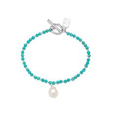 August Woods Silver + Turquoise Fresh Water Pearl Bracelet - 17cm - Blue