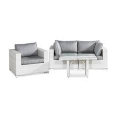 Bahamas Loungegrupp utomhus - Soffgrupp till balkong 3-sits Loungeset konstrotting utemöbler Vit / Gråa dynor & loungegrupp Grå,Vit Comfort Garden