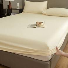 1pc Solid Color Fitted Sheet,Mattress Protector,Mattress Cover For Bed, Deep Pocket Fitted Sheet, Soft And Breathable, For All Size Bed - Beige - Multi-size