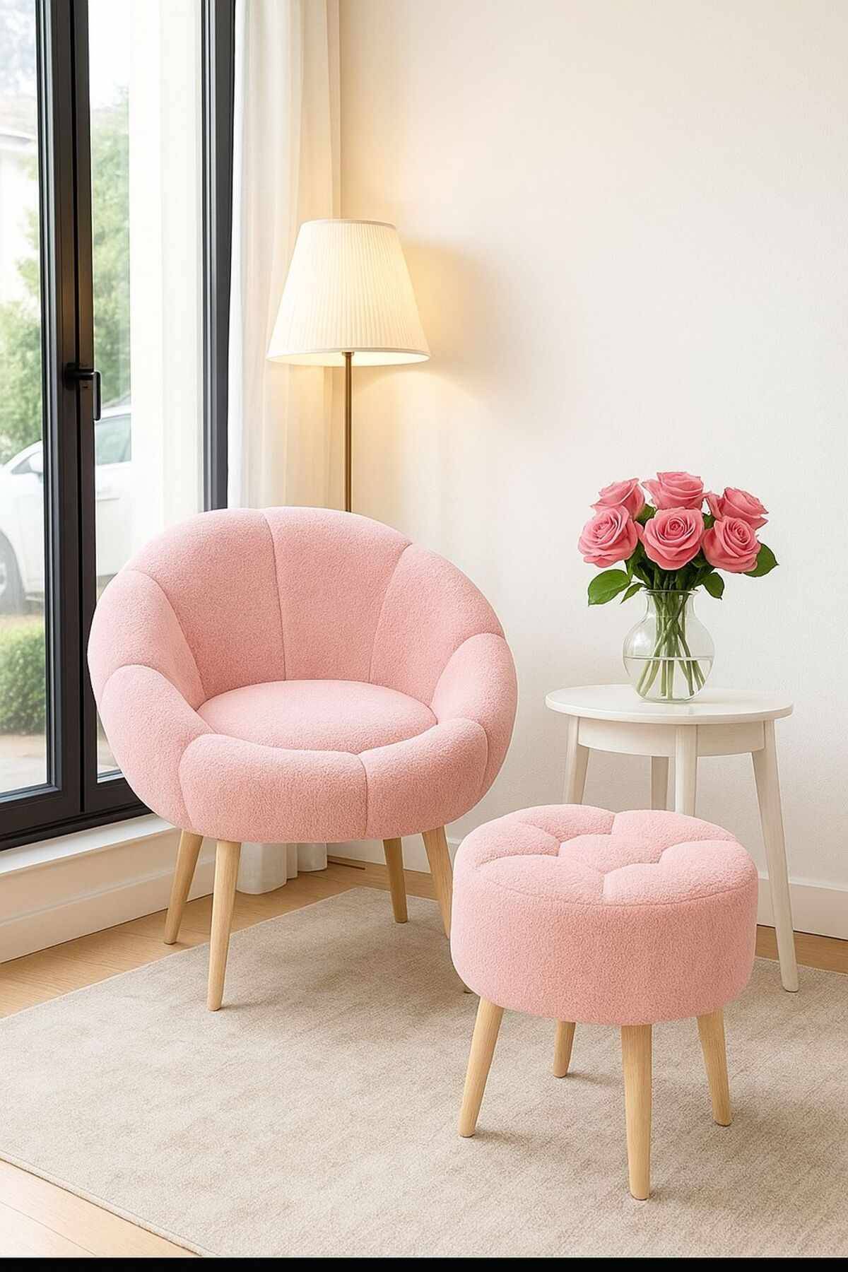 Øreklapstol- og pufsæt (2 dele) Atelier Del Sofa Lida (75 x 100 x 42 cm) Lyserød