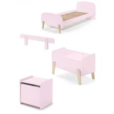 Vipack KIDDY Rose Lit simple + Chevet + Barrière de lit + Coffre à jouets