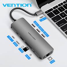 Vention Thunderbolt 3 Dock USB Hub Typ C till HDMI USB3.0 RJ45 Adapter för MacBook Samsung Dex S10/S9/S8 Huawei USB-C Converter 9 in 1 grå färg
