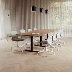 Konferensgrupp Modul + Ergo 006C, Storlek 8 platser (280 cm), Bordsskiva Valnöt, Underrede Svart, Stol Ljusgrå