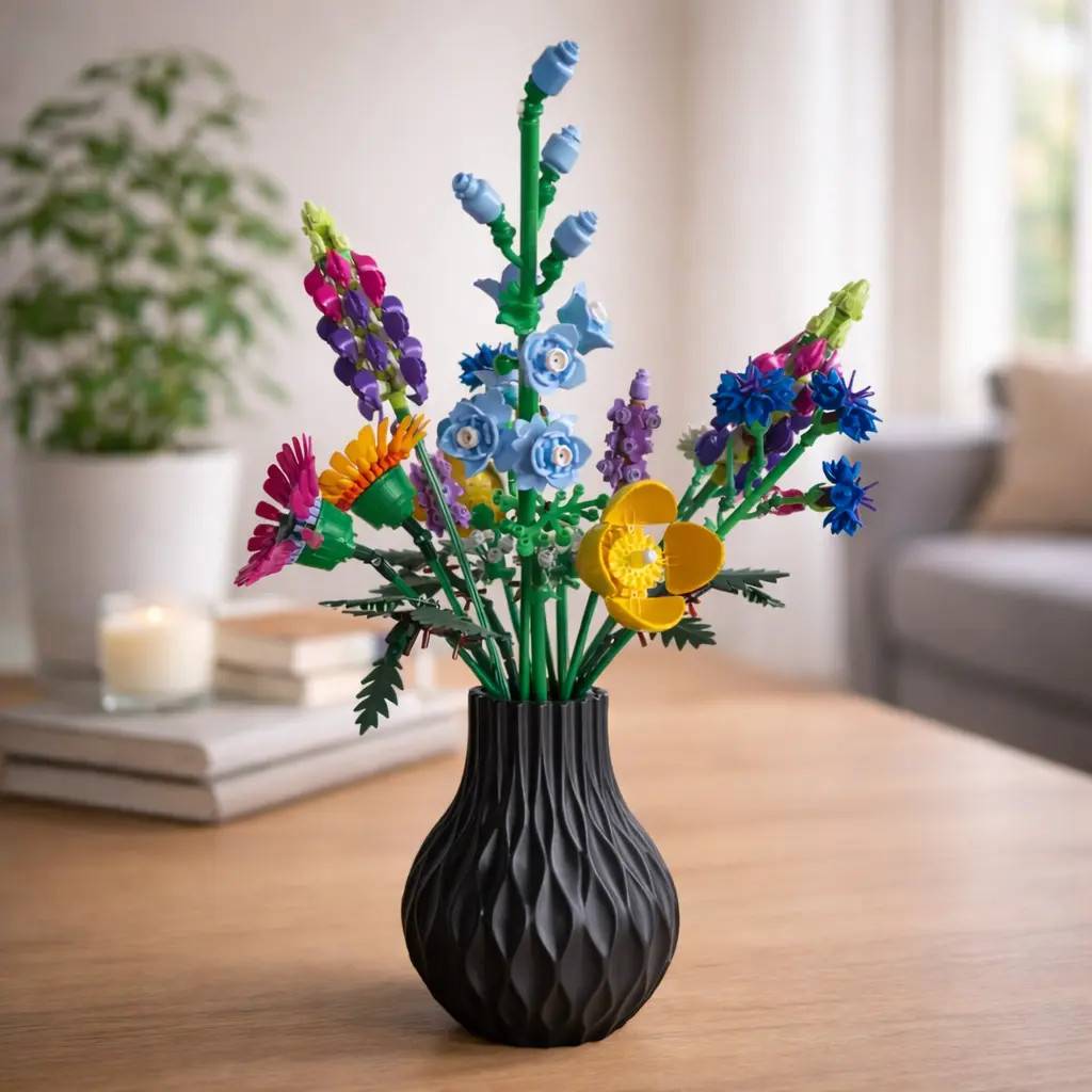 Vase til LEGO blomster / Kunstige blomster – Bølge Design – 20 cm - Valgfri farve
