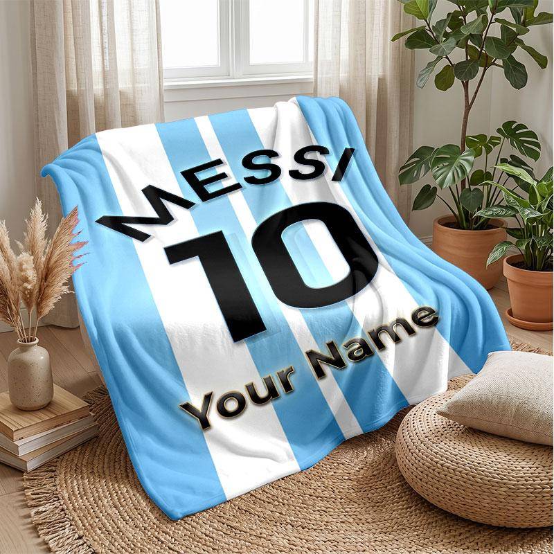 Lionel Messi Anpassat Namn Text Flanellfilt Fotboll Logotyp Personlig Fleecefilt Speciell Gåva För Soffa Sovrum Hem gray