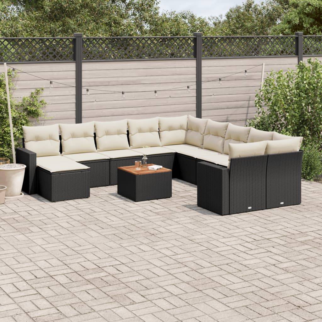 Sofasæt Til Haven 12 Dele Med Hynder Polyrattan - Sort og cremefarvet
