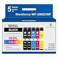 YUANQIMM 503XL Multipack Bläckpatroner Kompatibel för Epson 503 503XL 503 XL Skrivarpatroner för Expression Home XP-5200 XP-5205 Workforce WF-2960DWF WF-2965DWF (5-pack, Svart Cyan Gul Magenta)