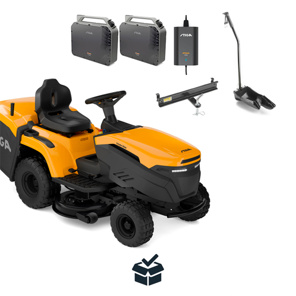 STIGA Estate 598e Havetraktor - 98 cm klippebredde inkl. fri levering, montering og klargøring | Inkl 2 batterier og 1 lader.