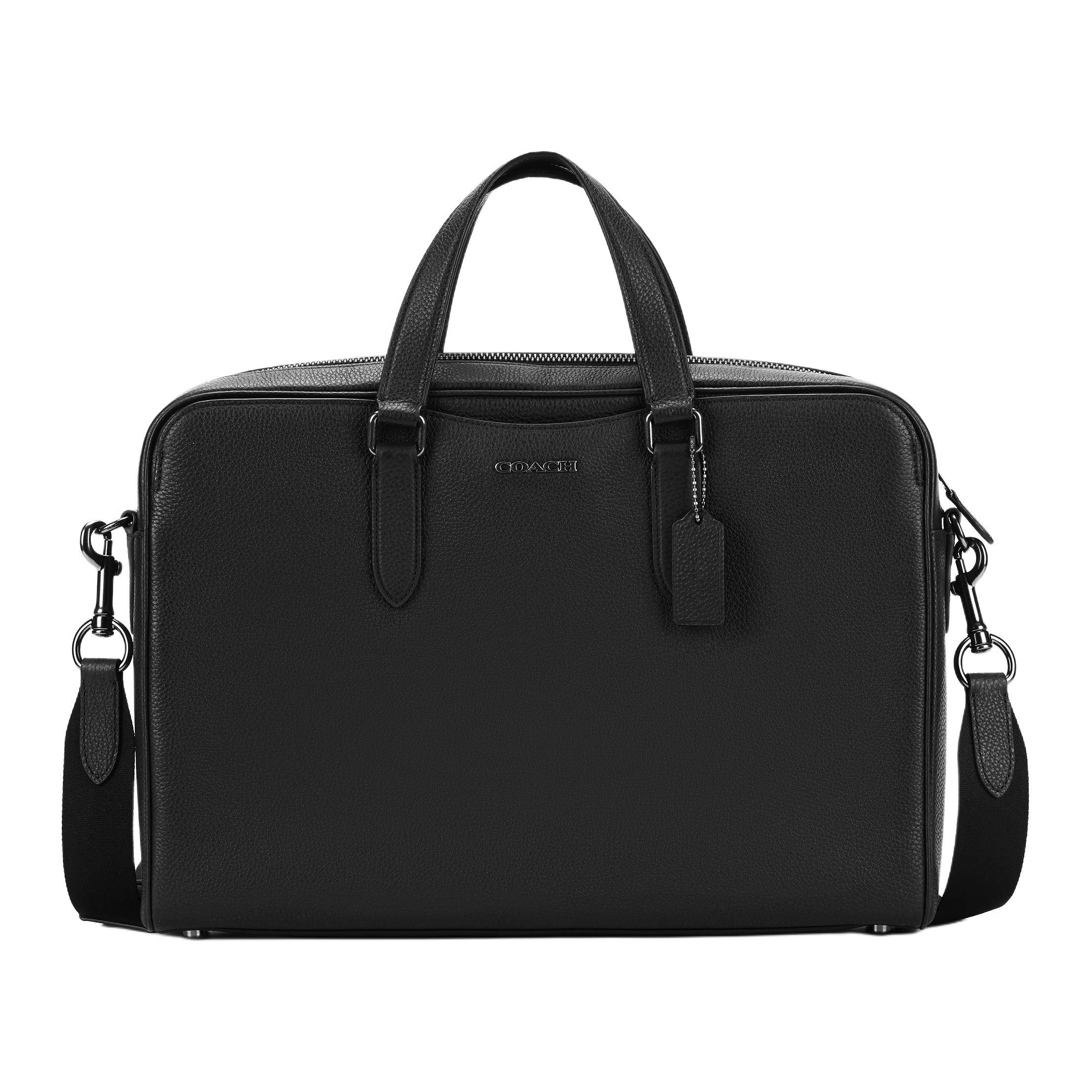 Coach Graham 39 Fashion Classic Zipper Pebbled Leather Tote Shoulder Crossbody Laptop Briefcase Large Men bags Black C8174-QBBK Basic Set (Bag+Dust Bag)