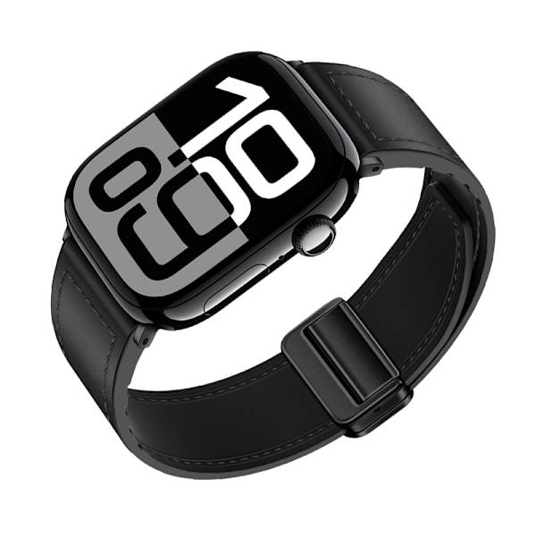 Armband i äkta läder med magnetlås för Apple Watch Series 8/9/Ultra 2 Black S