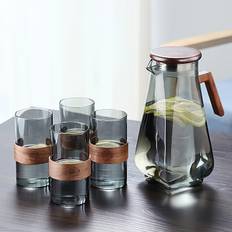 TEMU 1set Heat Resistant Glass Water Pitcher And Tumbler Set - Large Capacity Cold Water Jug For Home Use, Ideal For Chilled Water, Iced Tea, And Cold Brew