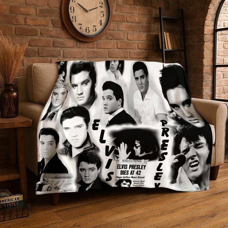 Retro The King E-Elvis Presley Mjuk Flanellpläd, Mysig Pläd för Säng, Soffa, Sovrum, Vardagsrum, Resa, Picknick barn