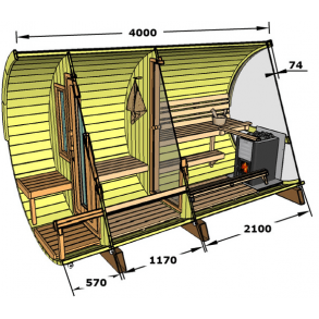 Sauna tønde Deluxe 4 m Halv Panorama Varmebehandlet træ