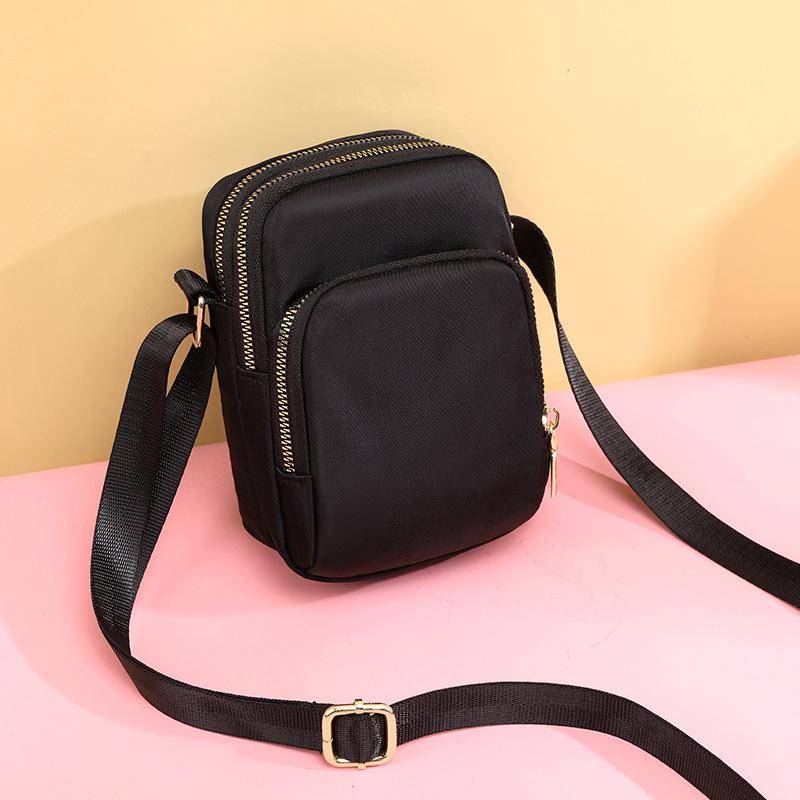 Ny mobiltelefon Crossbody-väskor för kvinnor mode dam axelväska Mobilväska 3 lager vattentät Oxford liten plånbok svart