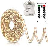 CCILAND Batteridriven, 3 meter 90 LED-batteridrivna LED-slingor för dekoration, skärbara, självhäftande, fjärrkontroll, timer, 8 lägen, dimbar varmvit (varmvit)