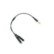 Minijack splitter til h�retelefoner. 3.5mm stik. Metallic sort.