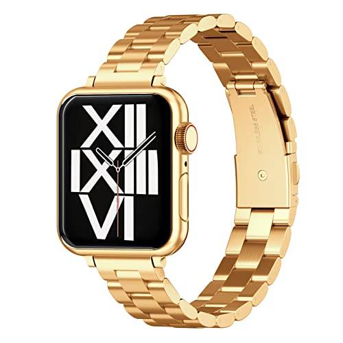 ARTCHE Tunt klockarmband för Apple Watch-remmar 41 mm 40 mm 38 mm, kompatibel med iWatch remmar serie 9/8/7/6/SE/5/4/3/2/1, dam smalt rostfritt stål ersättningsband armband för kvinnor män, guld