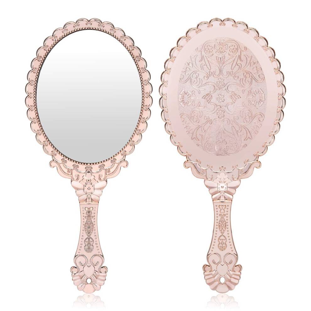 Dekorativt håndholdt spejl med retroblomster, bærbart makeupspejl for klar refleksion og elegant design
