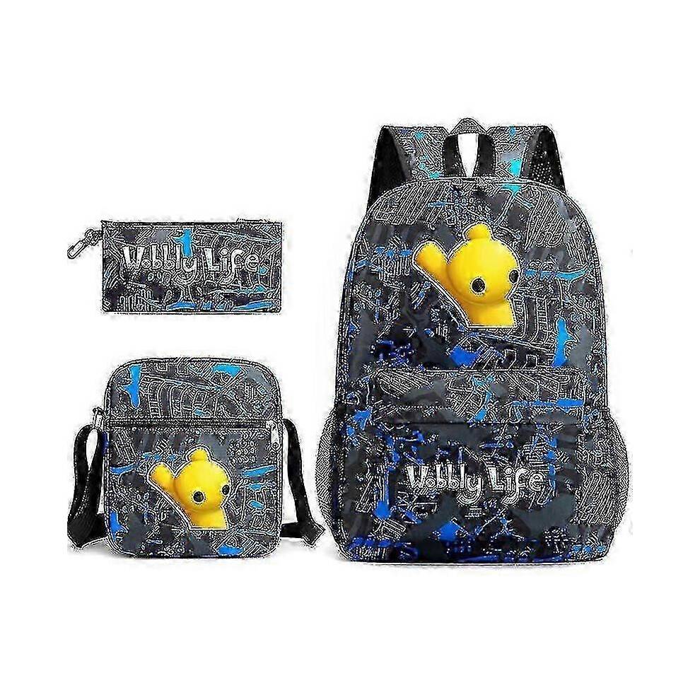 (1) Wobbly Life 3pcs School Backpack Shoulder Bag Pen Bag