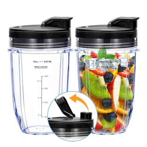 Ersättning 19 oz Nutri Ninja Blender Cup med sipp & tätningslock för BL450 BL454 BL456 BL480 BL482 BL640 BL642 BL682 BN751 BN801 Foodi SS101 SS151 SS351 SS401 SS400 Ninja Blender Auto IQ Blade, 2-pack
