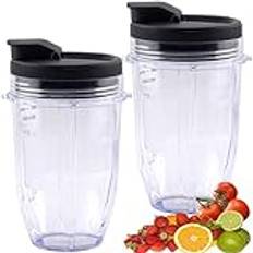 Ersättning 19 oz Nutri Ninja Blender Cup med sipp & tätningslock för BL450 BL454 BL456 BL480 BL482 BL640 BL642 BL682 BN751 BN801 Foodi SS101 SS151 SS351 SS401 SS400 Ninja Blender Auto IQ Blade, 2-pack