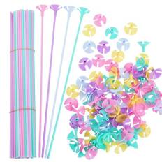 TAHUAON 100-pack ballongpinnar, 40 cm plast återanvändbara tjocka makaron-färgade ballongpinnar och hållare koppar passar för bröllop födelsedag jul högtid jubileum fest dekorationer tillbehör