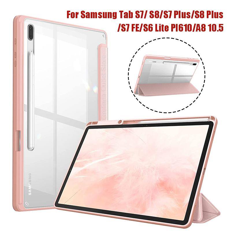 För Samsung Galaxy Tab S10 S9 S8 S7 Plus FE 12,4 tum Fodral Akryl Baksida Surfplattefodral för Tab S10 Lite S9 FE Pennhållare Fodral