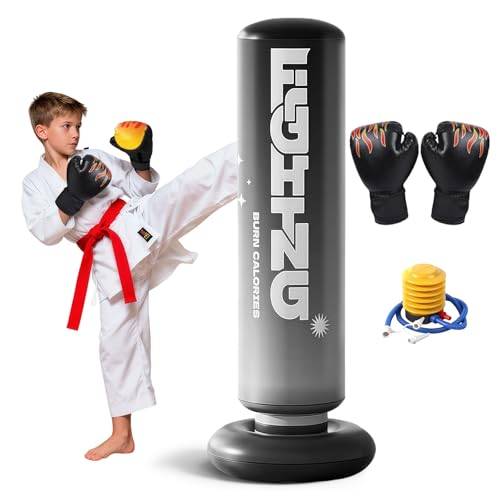 Flintronic Boxningssäck för barn, 47'' (120 cm) uppblåsbar stående boxningssäck med handskar, uppblåsbart boxningsset för Karate Kickboxing MMA, idealisk present för pojkar och flickor 3–10 år