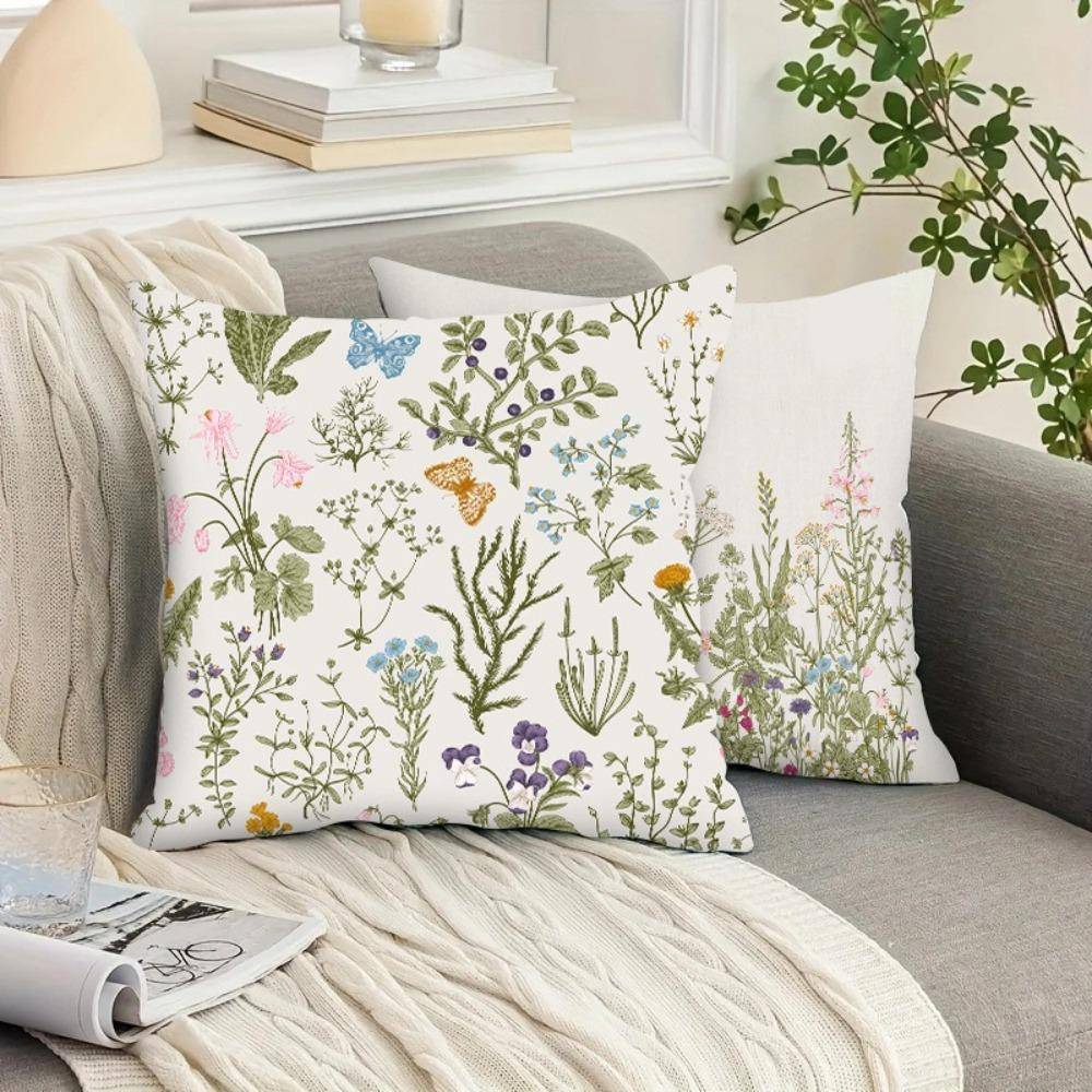 Nytt Vildblommig Kuddfodral Tunt Lantlig Stil Kuddfodral Andningsbar 45 X 45 Fyrkantigt Kuddfodral Utomhusdekor