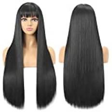 Långa Raka Svart Peruker för Kvinnor, Syntetisk hår Peruk med lugg, 75cm Long Black Straight Wig with Fringe Bangs for Women