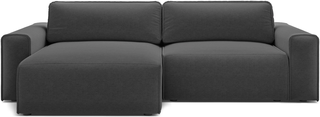 Sovesofa med chaiselong Micadoni Victor, venstrevendt, antracit struktur/chenille, opbevaring, liggemål 148×190 cm