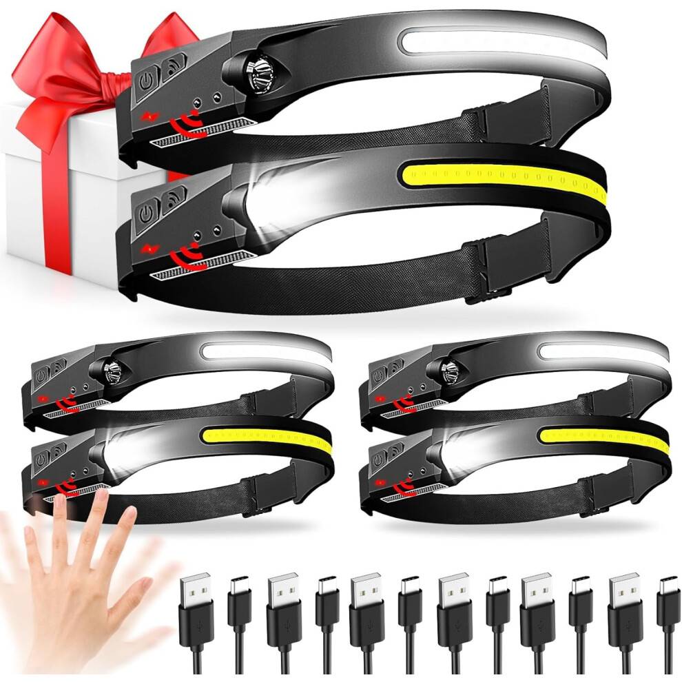 Rechargeable Headlamp 6 Pack, 1000 Lumen Headlamp for Adults, 230 Wide Beam Headlamp & Spotlight, Motion Sensor, 6 Modes Lightweight Waterproof Head