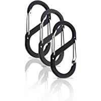 S-karbinhake liten 3-pack – Nyckelring av aluminium – Svart med dubbel öppning – Mini-karbinhake för utomhusbruk – Carabiner (52 × 23 mm, svart)