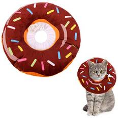 Xinzistar Halskrause Katzen Halsband Soft Weich Katze Schutzkragen Anti Biss Safety Einstellbarer Schützender Kragen für Haustiere Katzen Hunde Welpen Kätzchen (Braun Donut, M)