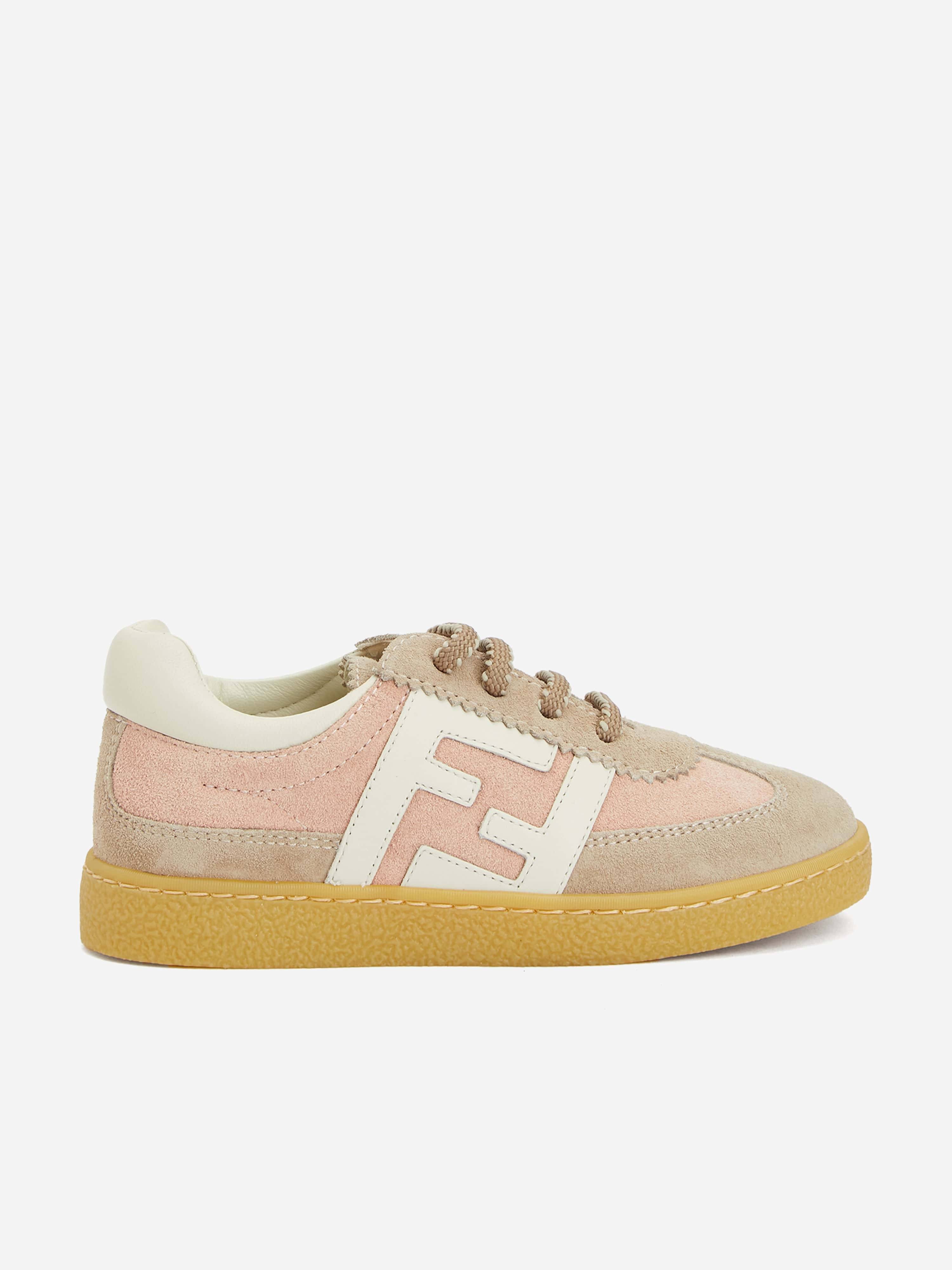 Fendi Kids Leather FF Logo Trainers in Beige - Beige / EU 29 UK 11
