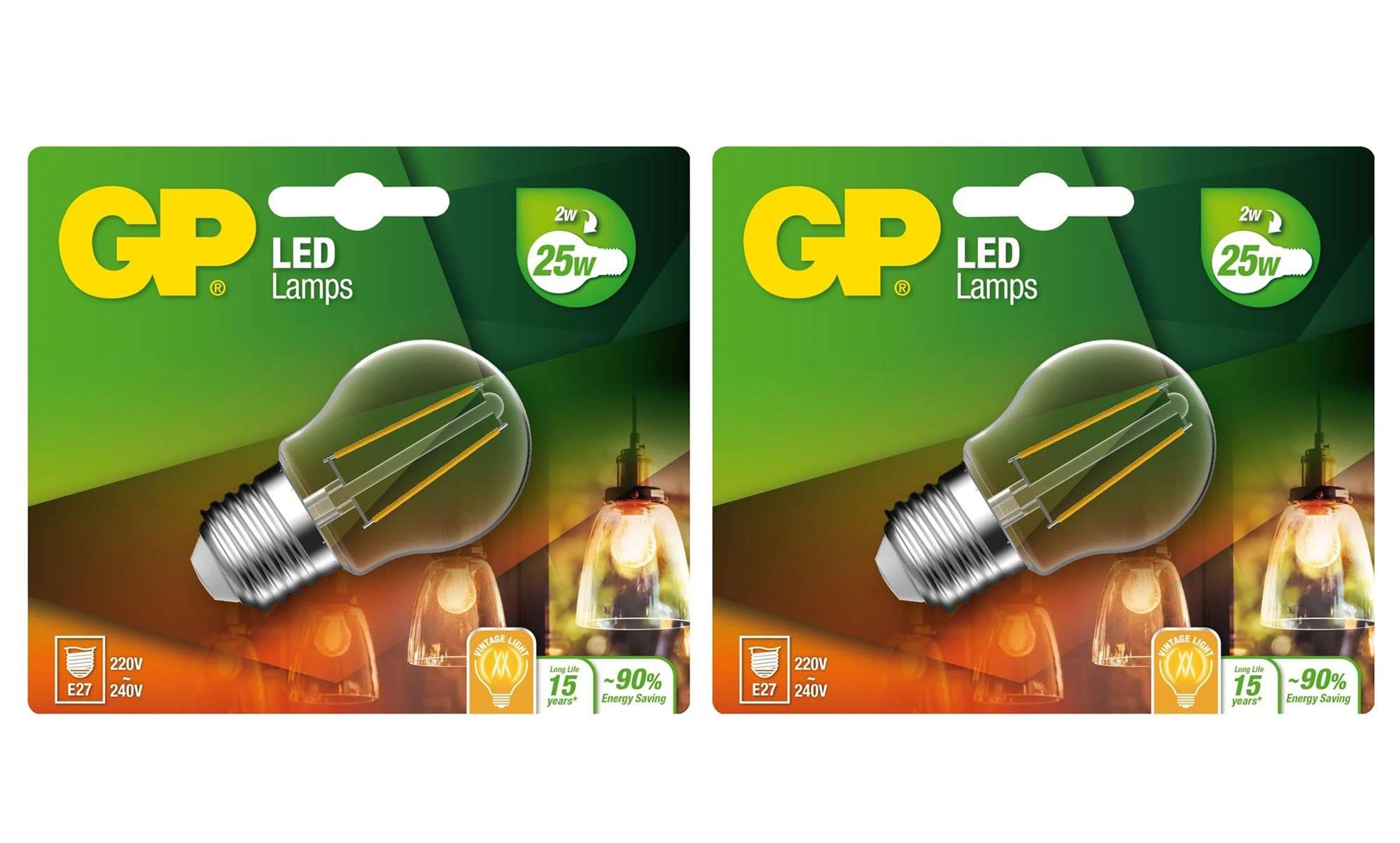 GP - LED Lamp Filament Mini Globe, E27, 2W (25W), 250lm I Bundle (2 Pcs) - Klar til levering - Prismatch