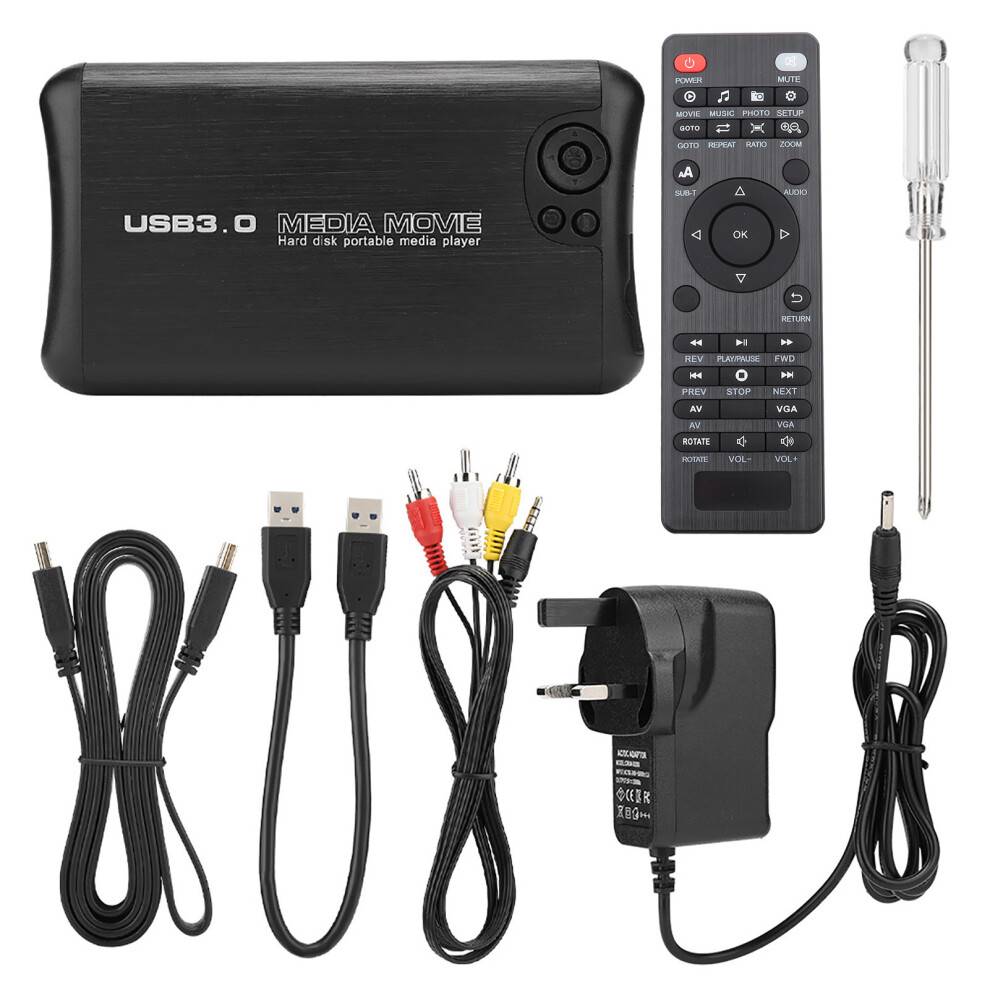Full HD-medieafspiller med 1080P opskalering, miniaturedesign, HDMI- og AV-udgangskompatibilitet, USB2.0-3.0, understøtter kompakt DVD-afspiller til