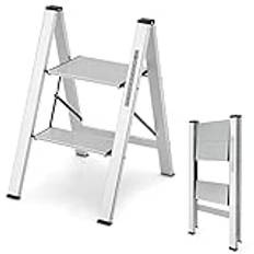 COSTWAY Stegstege, stående stege, 2 steg, hopfällbar stege i aluminium, upp till 150 kg, vikbar stege, stegpall för hem, kontor, garage, silver