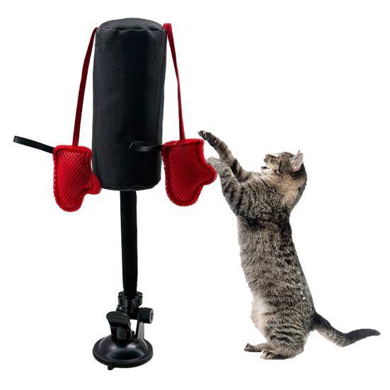 Kattboxningsleksak Kattboxningssäck Leksak med Fjäderbelastad Vickande Rörelse Interaktiv Boxningsleksak med Sugkoppsfot för Kattunge Motion svart