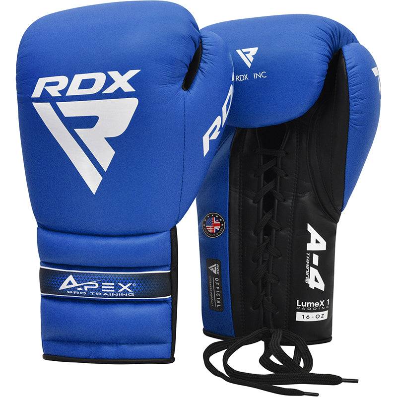 RDX APEX Lace up Training/Sparring Boxing Gloves - 12oz / Blue (12oz)