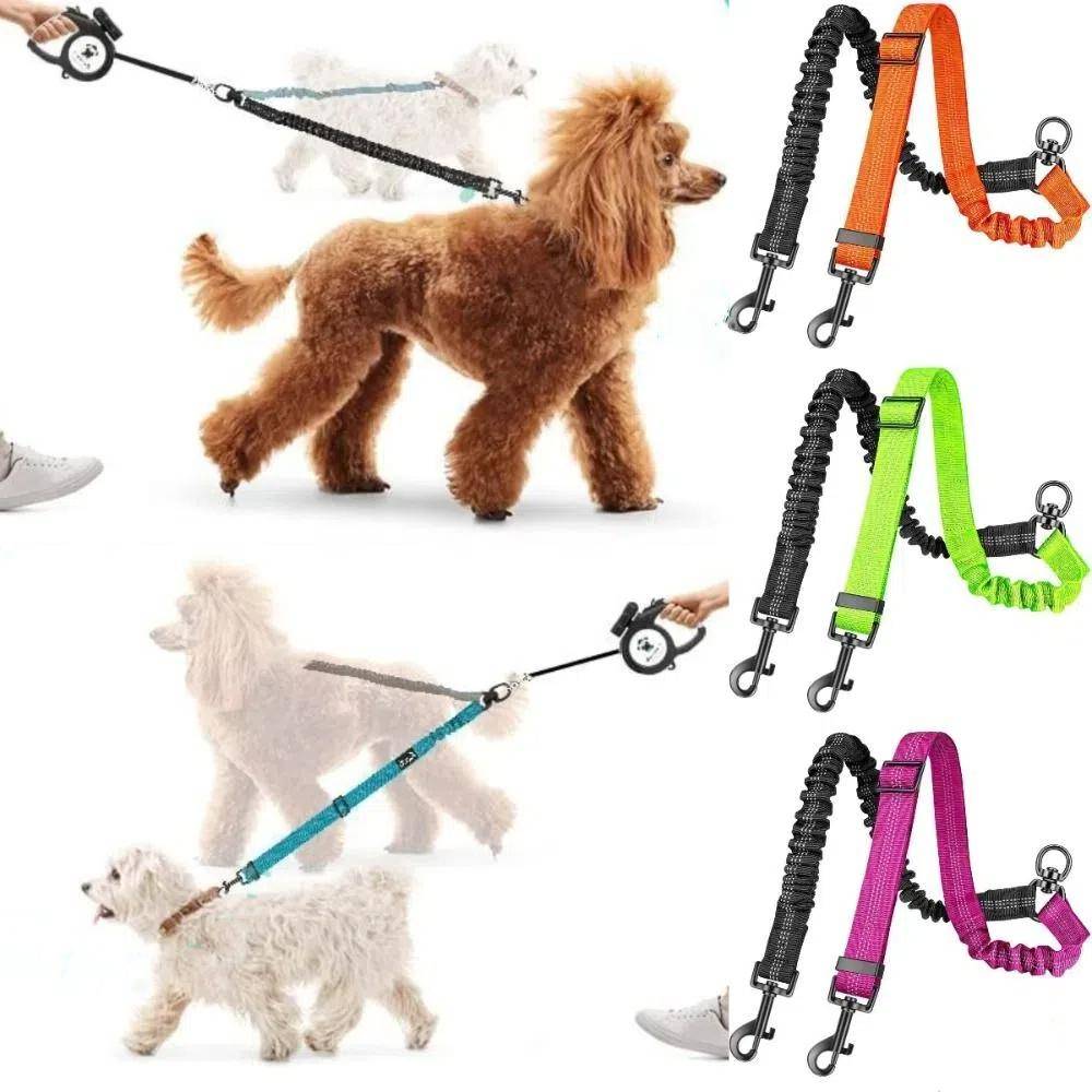 Reflekterande Dubbelhundskoppel 2 i 1 Dubbelhundsdragkoppel Nylon Dubbelhundskoppel Husdjur Valp rosa röd färg